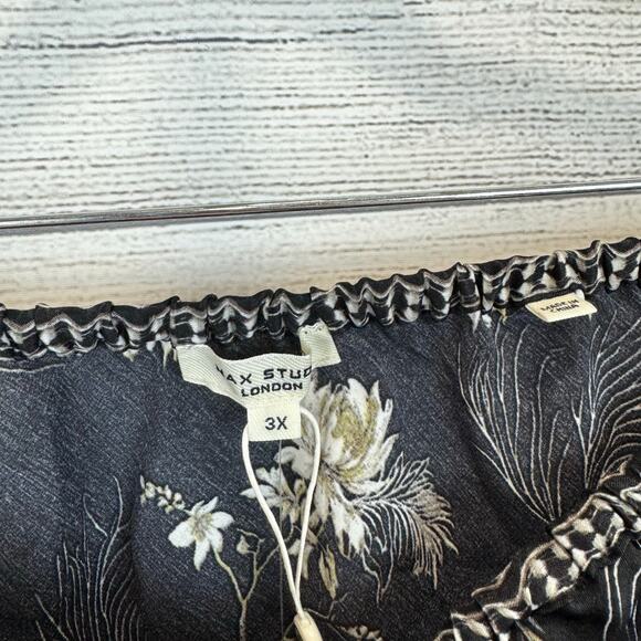 Max Studio Plus Size Bias Black Satin Floral Midi Skirt Size 3X - Picture 4 of 6